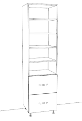 Tam Boy Mutfak Dolabı Modülü 1 Kapaklı 4 Raflı 2 Çekmeceli Boy 225 En 60 Derinlik 52 cm