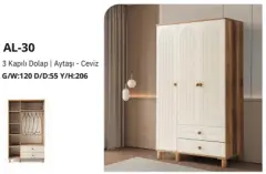 AL-30 3 Kapılı 2 Çekmeceli Gardrop