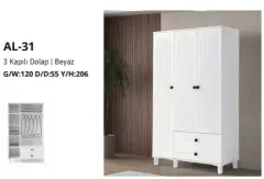 AL-31 3 Kapılı 2 Çekmeceli Gardrop