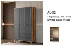 AL-32 3 Kapılı 2 Çekmeceli Gardrop