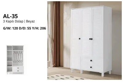 AL-35 3 Kapılı 2 Çekmeceli Gardrop