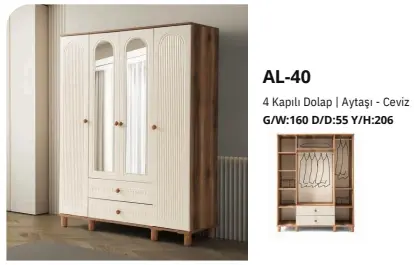 AL-40 4 Kapılı 2 Çekmeceli Gardrop