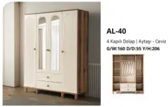 AL-40 4 Kapılı 2 Çekmeceli Gardrop