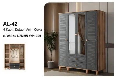 AL-42 4 Kapılı 2 Çekmeceli Gardrop