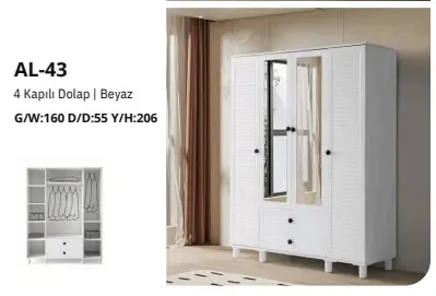 AL-43 4 Kapılı 2 Çekmeceli Gardrop