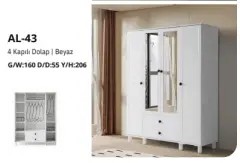 AL-43 4 Kapılı 2 Çekmeceli Gardrop