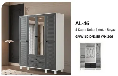AL-46 4 Kapılı 2 Çekmeceli Gardrop