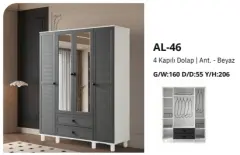 AL-46 4 Kapılı 2 Çekmeceli Gardrop