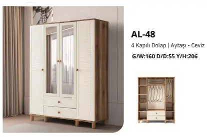 AL-48 4 Kapılı 2 Çekmeceli Gardrop