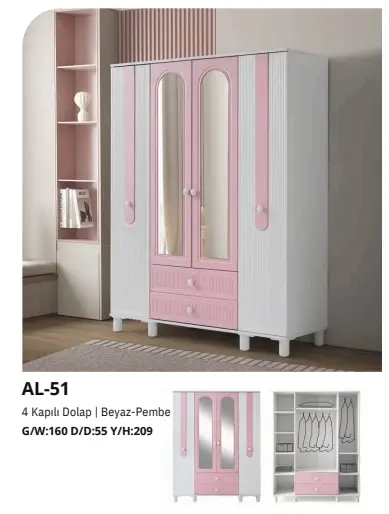 AL-51 4 Kapılı 2 Çekmeceli Gardrop