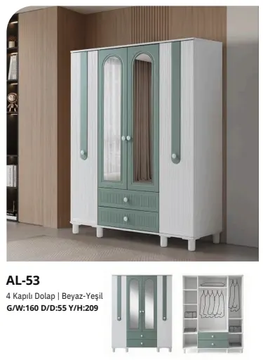 AL-53 4 Kapılı 2 Çekmeceli Gardrop