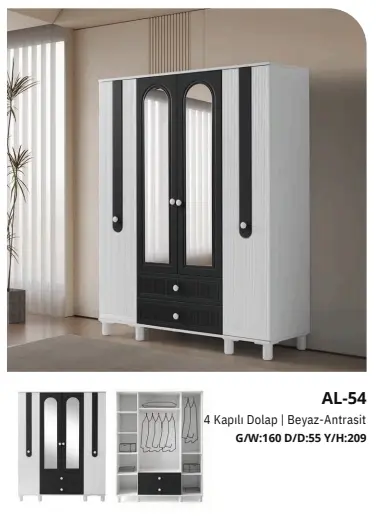 AL-54 4 Kapılı 2 Çekmeceli Gardrop