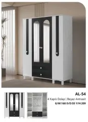 AL-54 4 Kapılı 2 Çekmeceli Gardrop