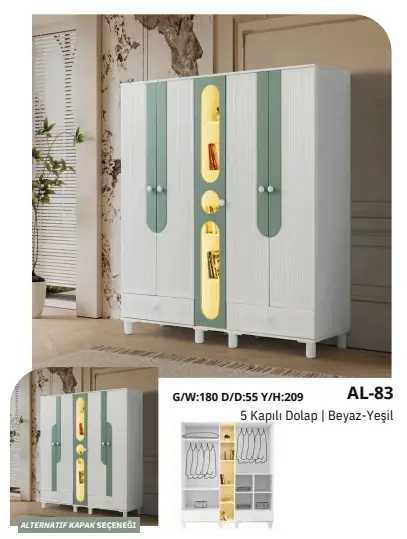 AL-83 5 Kapılı 2 Çekmeceli Gardrop
