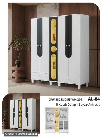 AL-84 5 Kapılı 2 Çekmeceli Gardrop